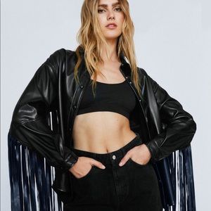 Nasty Gal Fringed Faux Leather Shirt Jacket